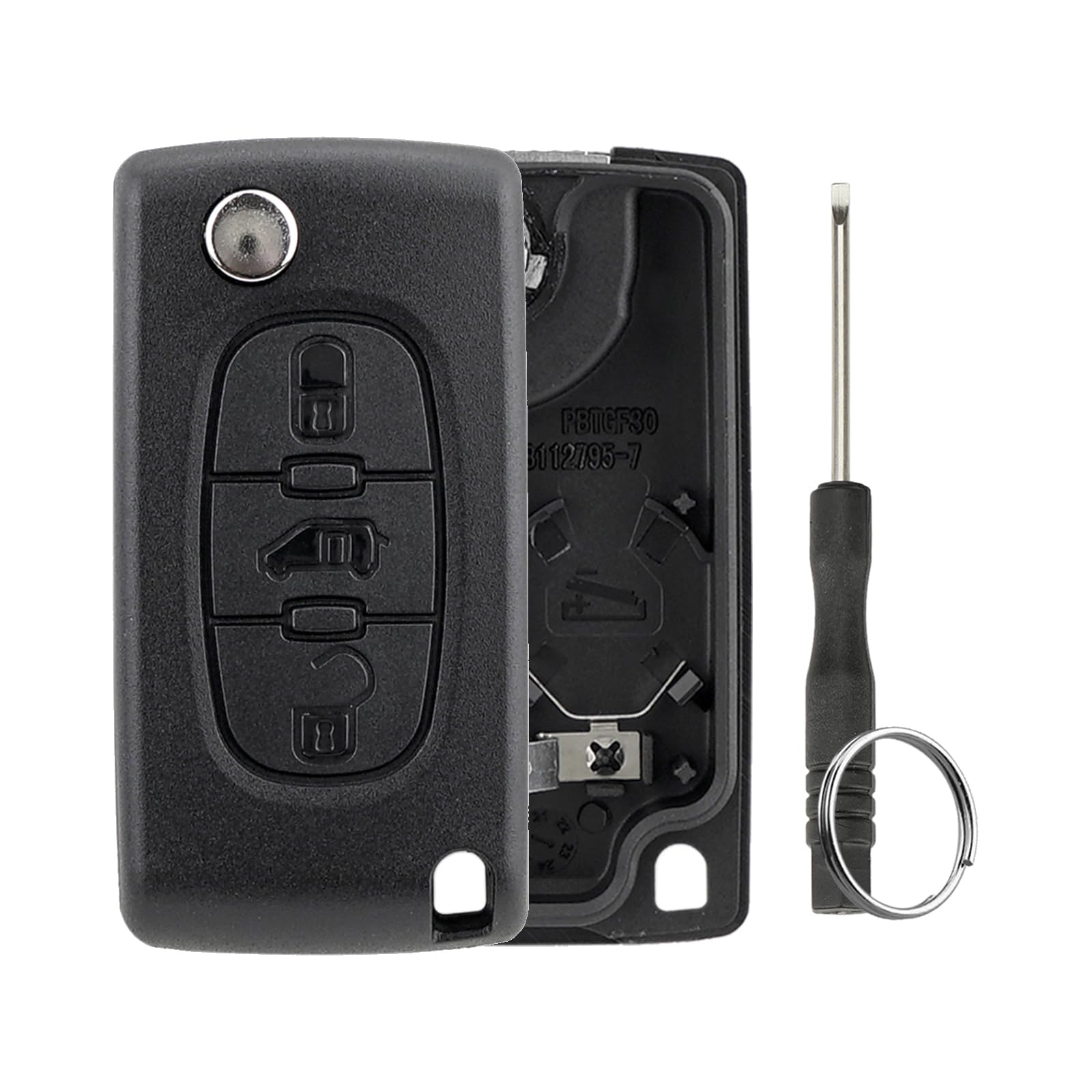 Schlüssel 3 Tasten Funkschlüssel Gehäuse für Peugeot Citroen Klappbares Schlüsseletui mit Schraubendreher und Schlüsselring MPV-Muster VA2 Klingen CE0536 von GZXNKEY
