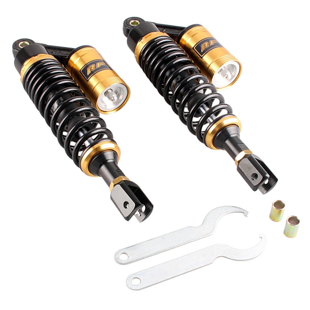 GZYF 340mm Gabelkopf Stoßdämpfer Verstellbarer Stoßdämpfer Hinten Universal Luftstoßdämpfer für ATV Go Kart Quad Dirt Sport Bikes Schwarz & Gold von GZYF