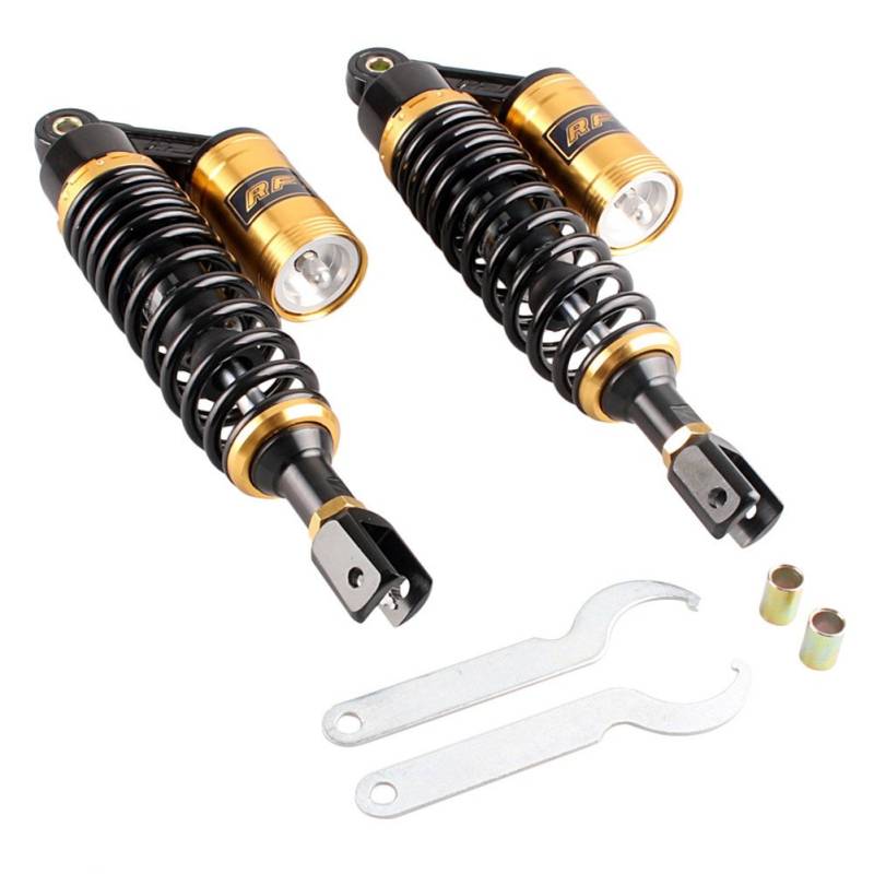 GZYF 340mm Gabelkopf Stoßdämpfer Verstellbarer Stoßdämpfer Hinten Universal Luftstoßdämpfer für ATV Go Kart Quad Dirt Sport Bikes Schwarz & Gold von GZYF