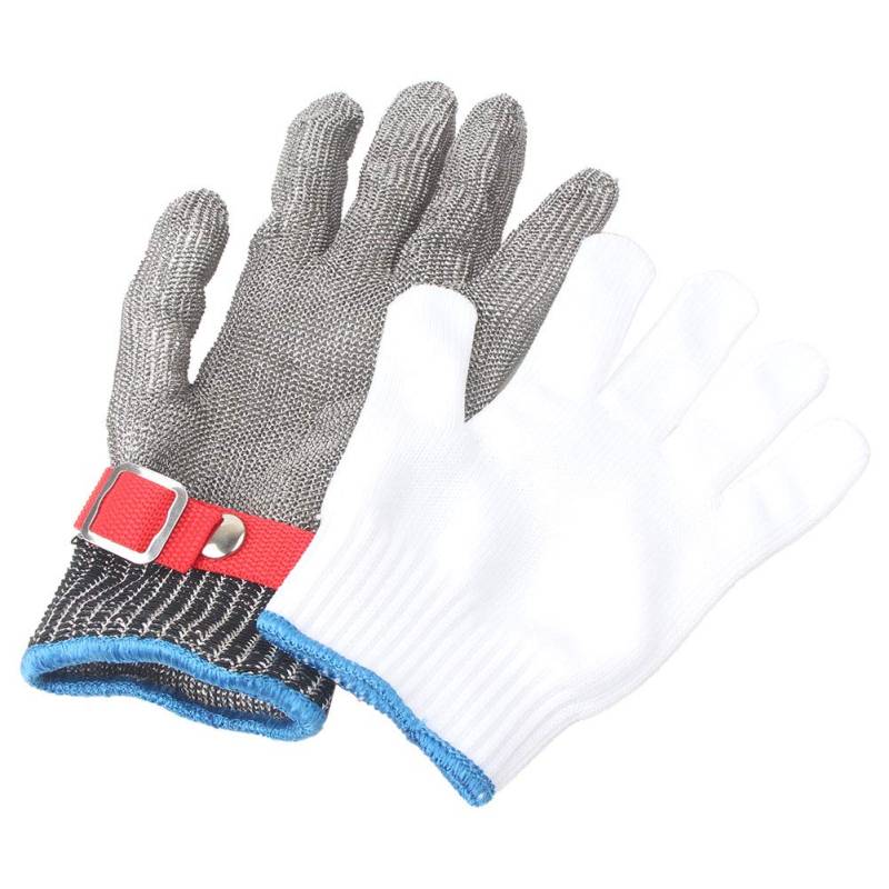 GZYF L Metzger Schnittfeste Handschuhe Stichfestes Metallgeflecht Baumwolle Sicherheitsschutz Stahldraht Grau+Weiß von GZYF