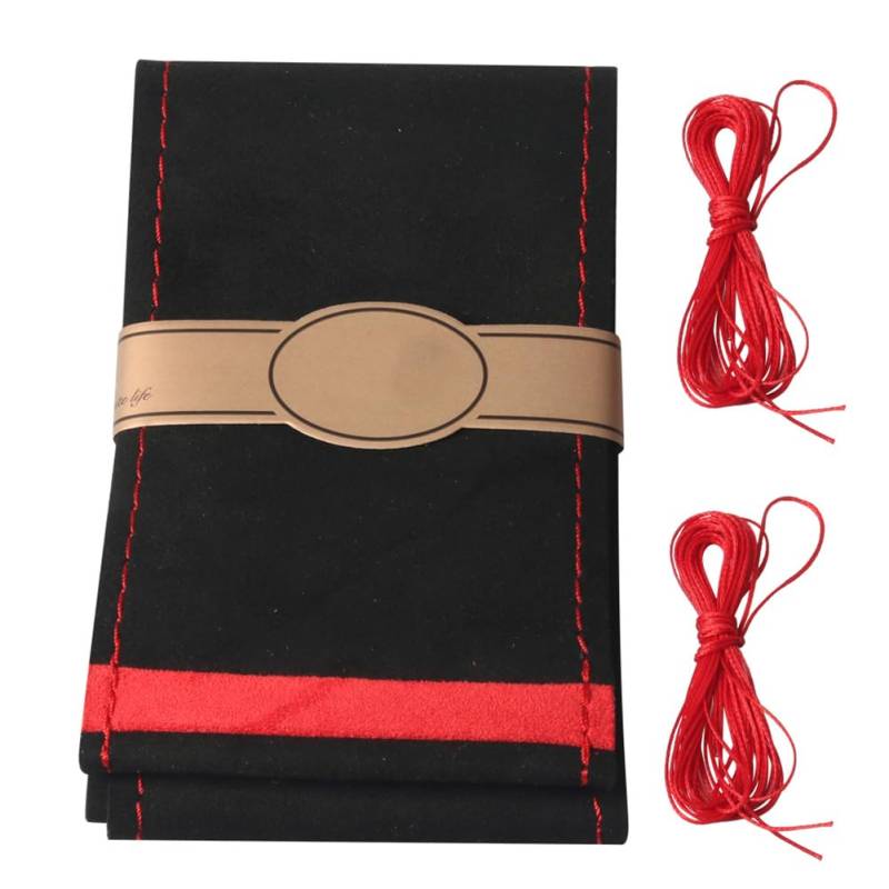 GZYF Wildleder Mikrofaser Leder DIY Lenkrad Nähen Schutz Wrap Abdeckung Mit Nadel Gewinde Rot & Schwarz Für SUVSF Für Busse LKW Auto von GZYF