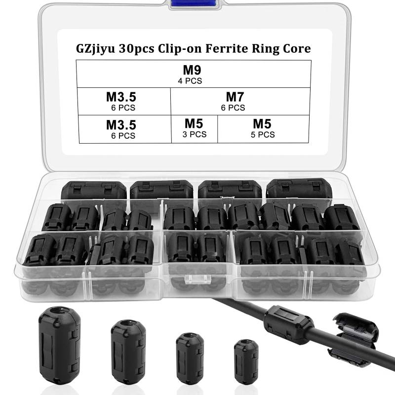 GZjiyu 30 Stk Ferrit, Entstörfilter Klappferrit für Kabel RFI EMI Rauschunterdrückung Verbessert Signal Integrität (Innendurchmesser 3.5mm 5mm 7mm 9mm) von GZjiyu