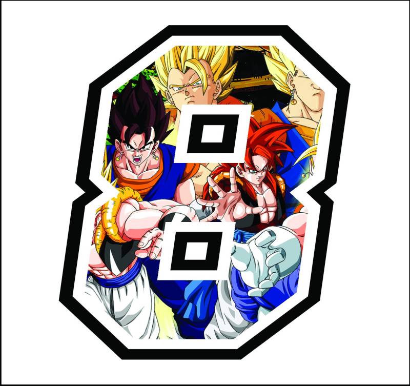 Aufkleber Zahl ANZANL NUMBERO 8 RENNEN 12 cm ZENTIMETERN -Dragonball Goku VEGETA GOHAN GOGETA TRUNKS- cross spur Auto moto stickers von GamesMonkey