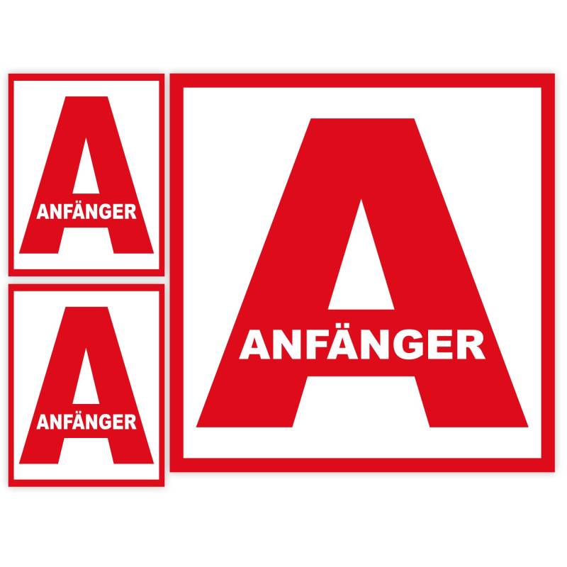 GamesMonkey® - 3 Anfänger-Aufkleber (21 x 21,5 cm - 14 x 15 cm) für Fahranfänger – Auto-Anfänger-Aufkleber – Führerschein-Geschenk – Anfänger-Aufkleber für die Fahrschule (1049-V5) von GamesMonkey