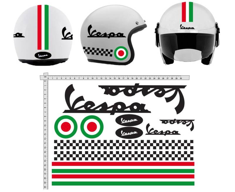 GamesMonkey Aufkleber-Set für Vespa-Helm Black Stripes Italia Helm, Vinyl glänzend von GamesMonkey