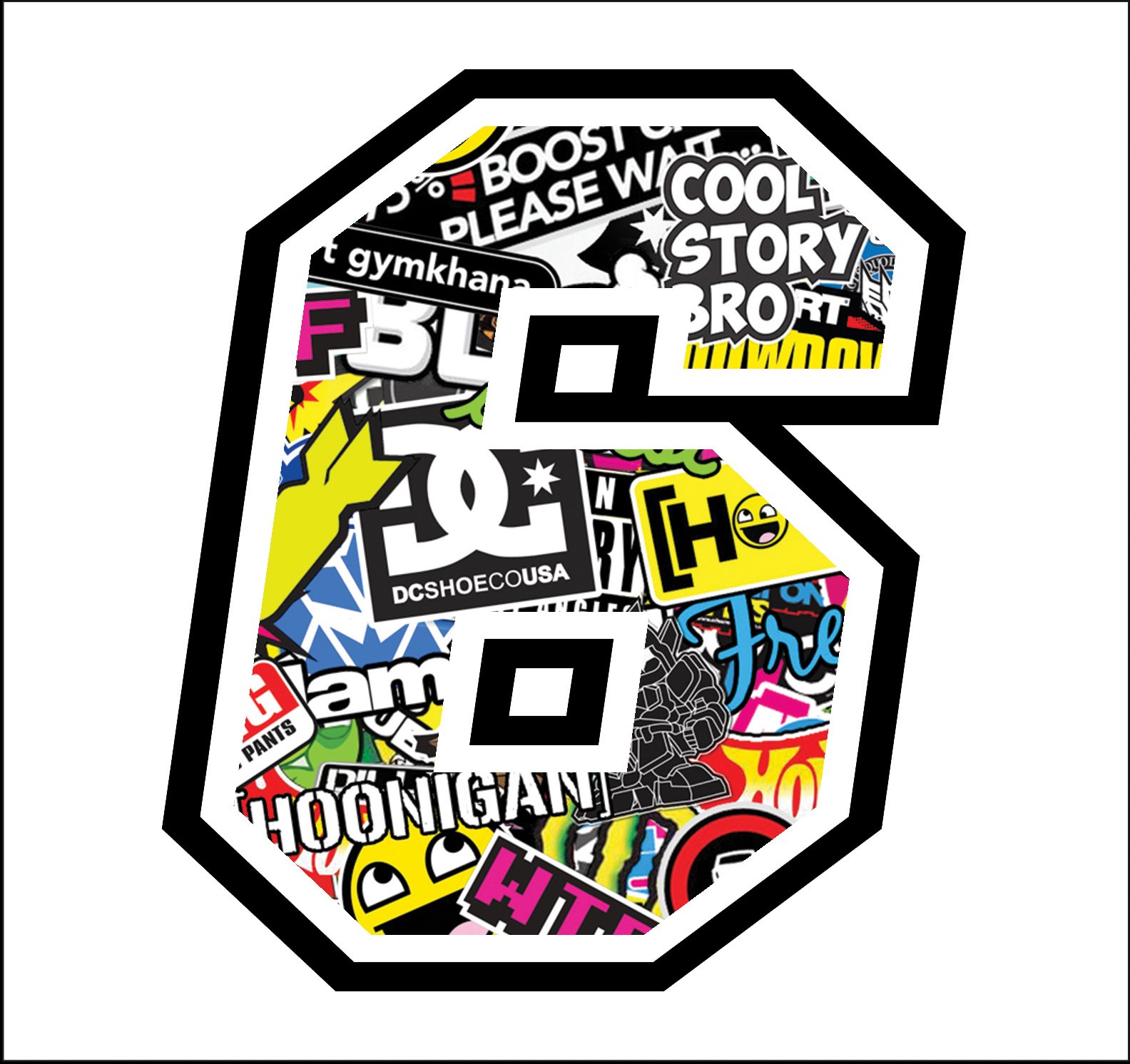 GamesMonkey Sticker Number 6 Race 12 cm - Sticker Bomb - Rennen Cross Track Auto Motorrad Aufkleber von GamesMonkey