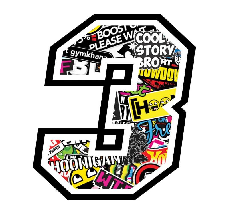 GamesMonkey Sticker Number 3 Race 12 cm - Sticker Bomb - Rennen Cross Track Auto Motorrad Aufkleber von GamesMonkey