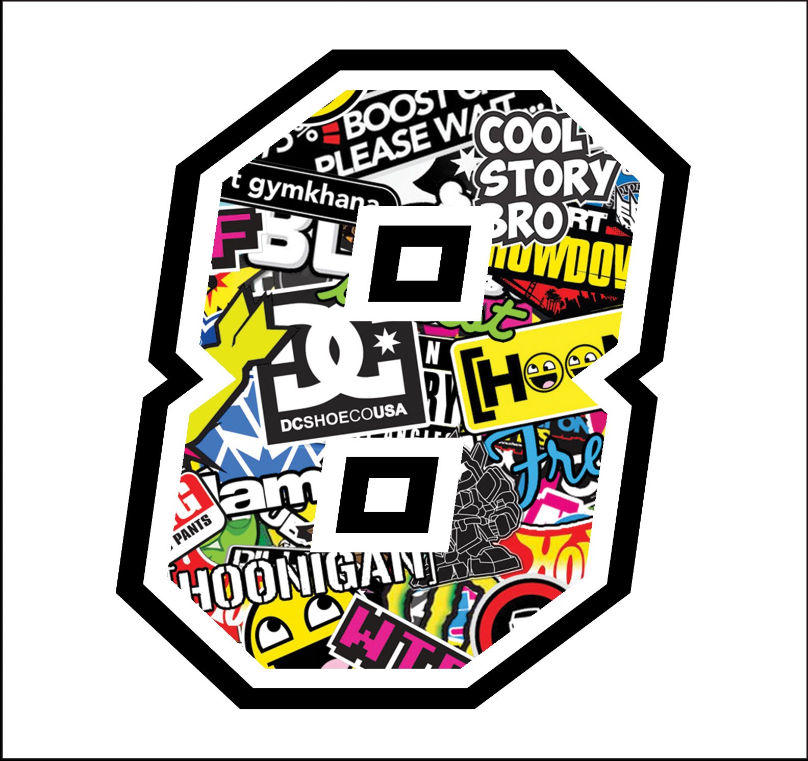 Sticker NUMBER 8 RACE 12 cm - STICKER BOMB - Rennen Cross Track Auto Motorrad Aufkleber von GamesMonkey