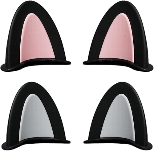 4er Set Katzenohren-Helmdekoration – Universell für Motorrad/Skihelme – Abnehmbares 3D-Silikon-Design in Schwarz und Rosa (Widerstandsfähig und Wetterfest) von Gammaeon