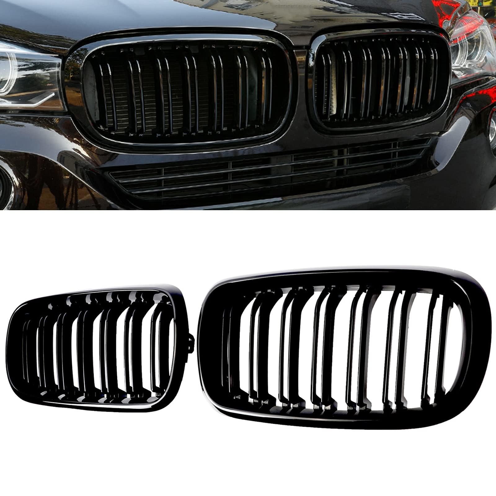 Gangying F15 Schwarze Nieren Kühlergrill für BMW X5 X6 F15 F16 Nieren Doppelsteg Sport Kühlergrill Glanz Schwarz F15 Kühlergrill 2014-2019 von Gangying