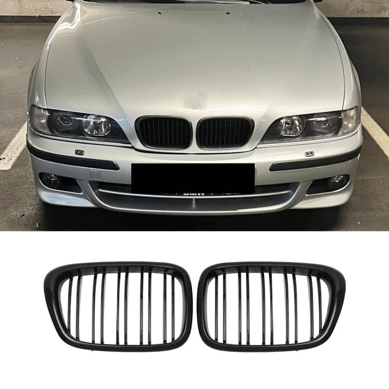 Gangying E39 Nieren Schwarz für BMW 5er E39 Kühlergrill E39 Grill Glanz Schwarz Doppelsteg Sport Kühlergrill 1999 2000 2001 2002 2003 von Gangying