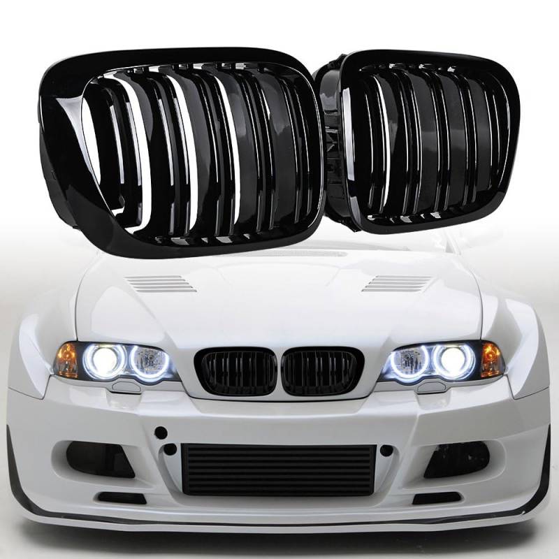 Gangying E46 Kühlergrill Passend für BMW 3er E46 2 Door 325Ci 330Ci Cabrio Coupe 2türen nieren Glanz Schwarz Grill Doppelsteg Sport Kühlergrill 1998 1999 2000 2001 2002 von Gangying
