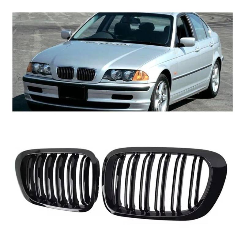 Gangying E46 Nieren Schwarz, Kühlergrill Passend für BMW 3er E46 318i 320i 325i 330i Grill 4 Door 4D Facelift Grill Glanz Schwarz Doppelsteg Sport Kühlergrill 1998-2001 von Gangying