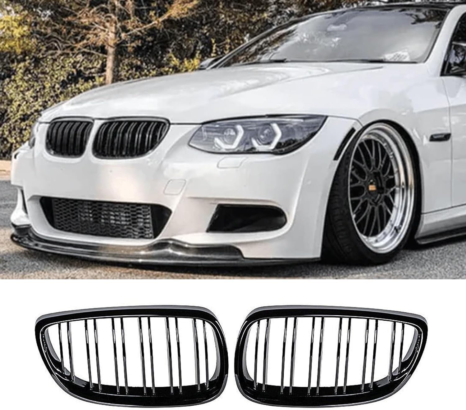 Gangying E92 Nieren Schwarz Passend für BMW 3er E92 E93 Coupé/Cabrio 328i 335i Facelift 2011-2013 E93 Kühlergrill Gloss Schwarz Kühlergrill Vorne（Nicht für M3） von Gangying