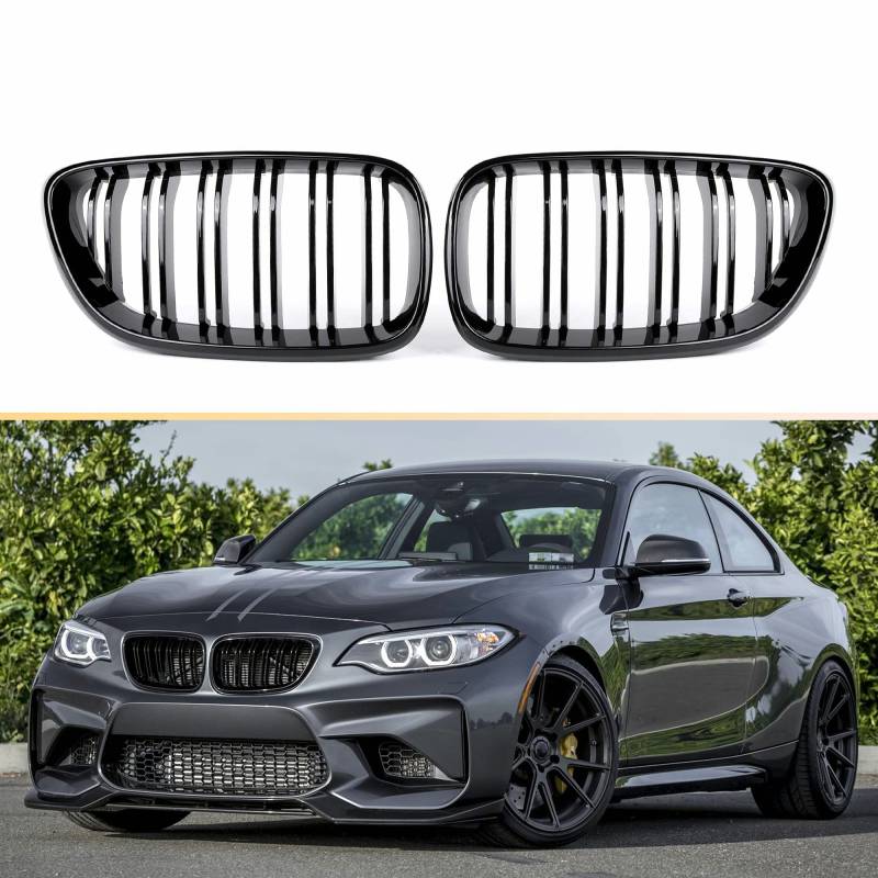 Gangying F22 F23 Nieren Kühlergrill für BMW 2er F22 F23 F87 M2 Nieren Schwarz F22 F23 Grill Glanz Schwarz Doppelsteg Sport Kühlergrill 2014-2018 von Gangying