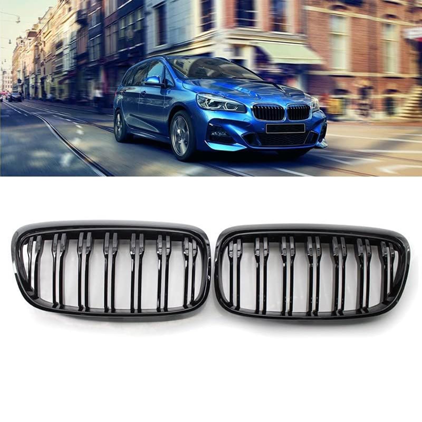 Gangying F45 Kühlergrill für BMW 2er F45 218i 220i Touring Nieren Doppelsteg Sport Kühlergrill Glanz Schwarz 2014 2015 2016 2017 2018 von Gangying