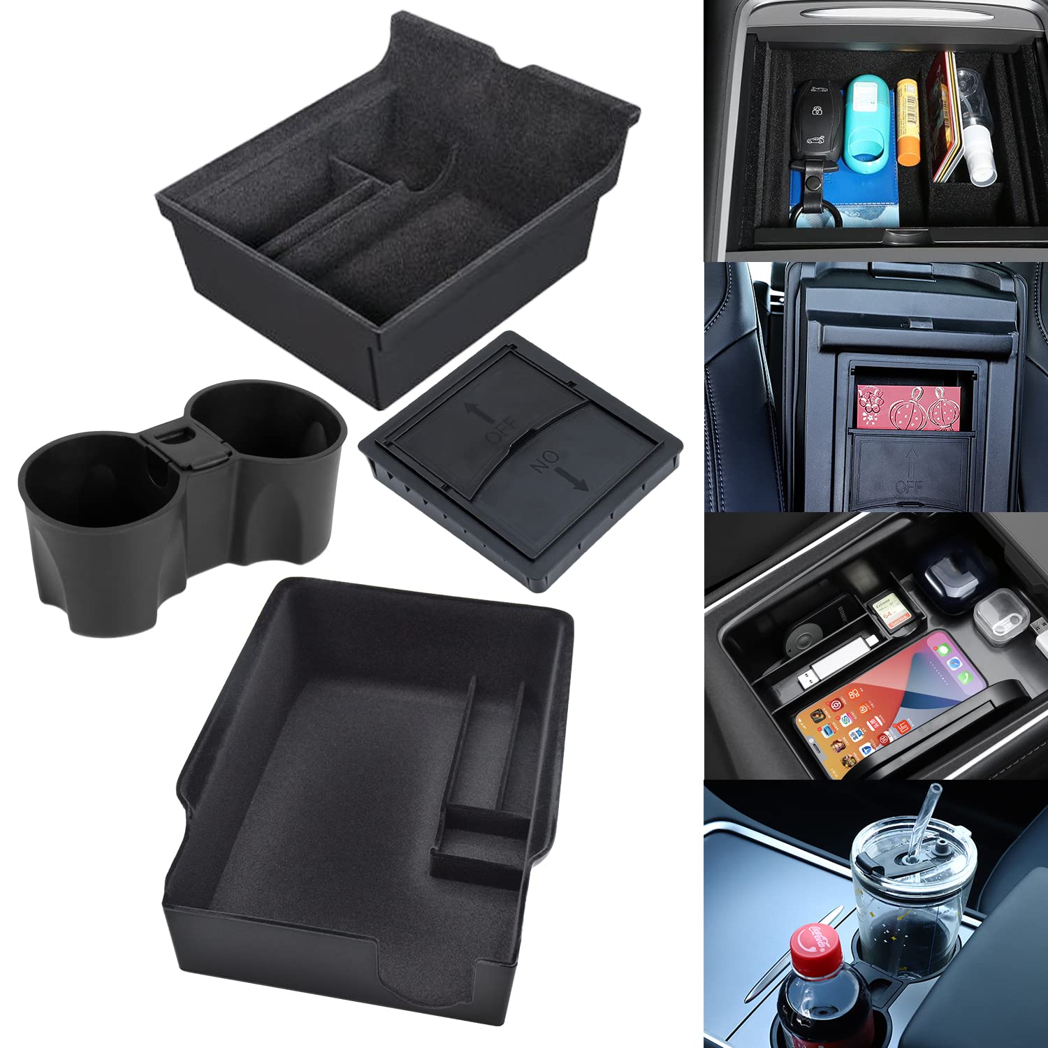 Mittelkonsole Organizer Tablett Getränkehalter Einsatz 4 Stück Upgrade für 2021 2022 2023 Tesla Model 3 Y Innenzubehör beflockter Organizer Armlehne versteckte Cubby Schublade Aufbewahrungsbox ABS Mittelkonsole Organizer Tablett Getränkehalter Einsatz 4 Stück Upgrade für 2021 2022 2023 Tesla Model 3 Y Innenzubehör beflockter Organizer Armlehne versteckte Cubby Schublade Aufbewahrungsbox ABS von Ganluuree