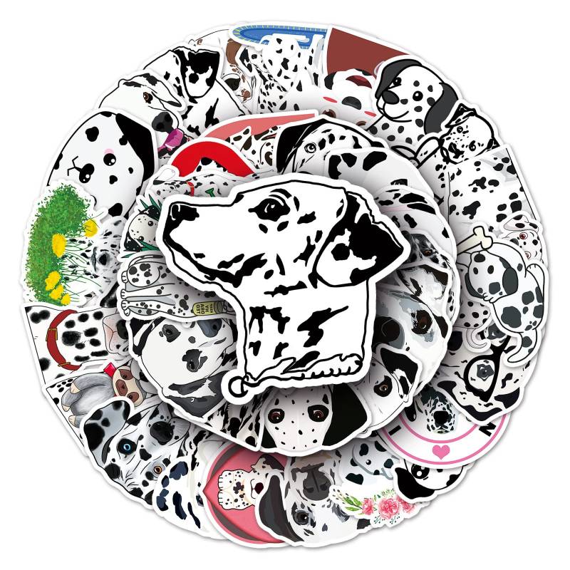 50 Stück Fleckiger Hund Wasserfeste Aufkleber Sticker Set für Kinder Jugendliche Dalmatians Vinyl Aufkleber für Auto Laptop Skateboard Fahrrad Moped Motorrad Motorräder Gepäck Computer Koffer von Gaojiwanju