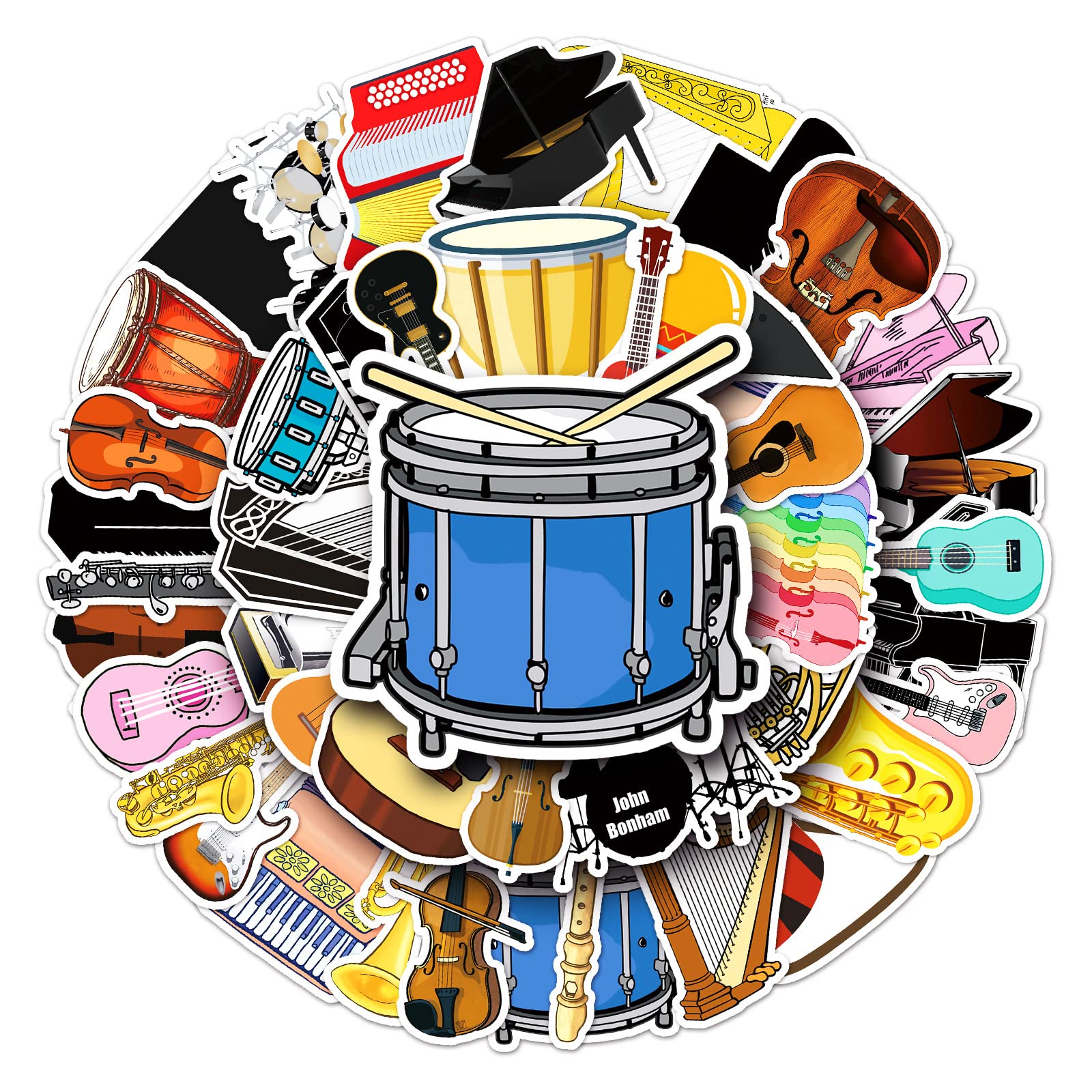 50 Stück Musikinstrumente Wasserfeste Aufkleber Sticker Set für Kinder Jugendliche Musical Vinyl Aufkleber für Auto Laptop Skateboard Fahrrad Moped Motorrad Motorräder Gepäck Computer Koffer von Gaojiwanju