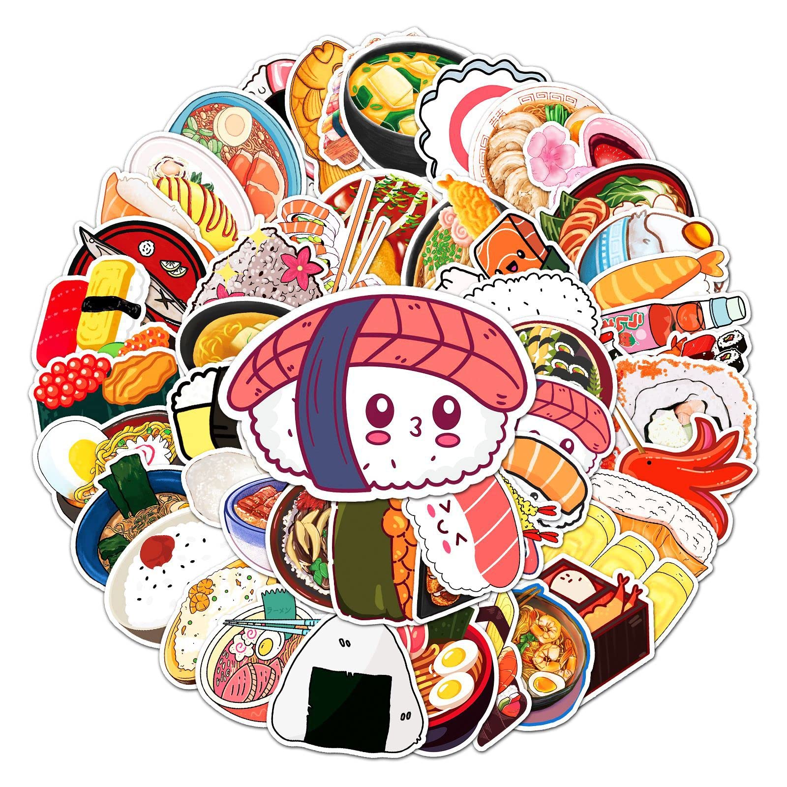 50 Stück Sushi Wasserfeste Aufkleber Sticker Set für Kinder Jugendliche Japanisches Sushi Vinyl Aufkleber für Auto Laptop Skateboard Fahrrad Moped Motorrad Motorräder Gepäck Computer Koffer von Gaojiwanju
