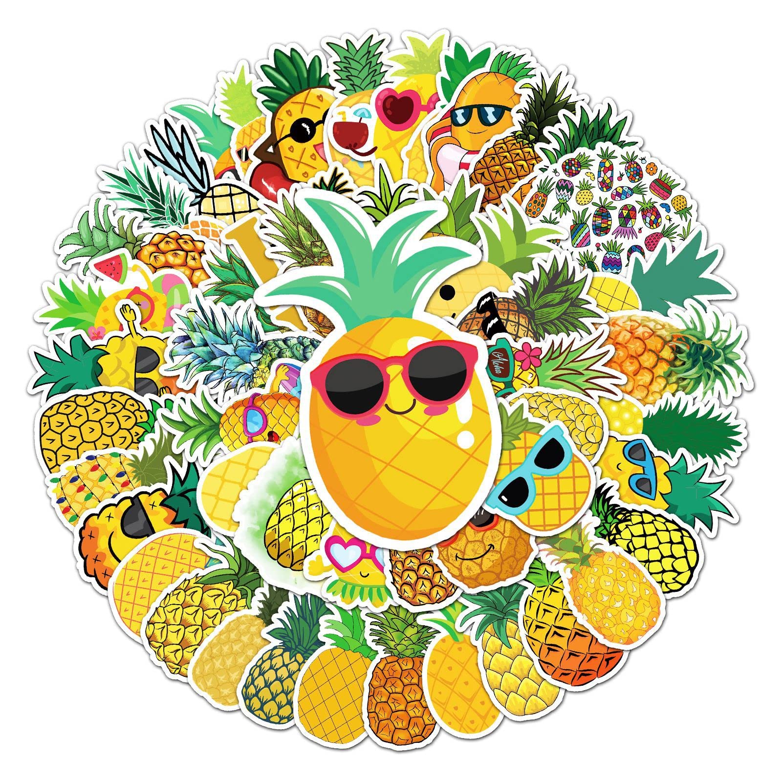 Gaojiwanju 50 Stück Ananas Wasserfeste Aufkleber Sticker Set für Kinder Jugendliche Pineapple Vinyl Aufkleber für Auto Laptop Skateboard Fahrrad Moped Motorrad Motorräder Gepäck Computer Koffer von Gaojiwanju