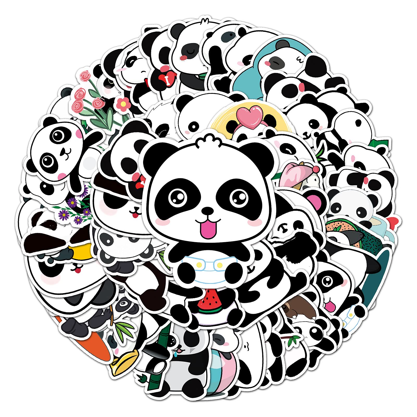 Gaojiwanju 50 Stück Panda Wasserfeste Aufkleber Sticker Set für Kinder Jugendliche Gemischtes Panda Vinyl Aufkleber für Auto Laptop Skateboard Fahrrad Moped Motorrad Motorräder Gepäck Computer Koffer von Gaojiwanju