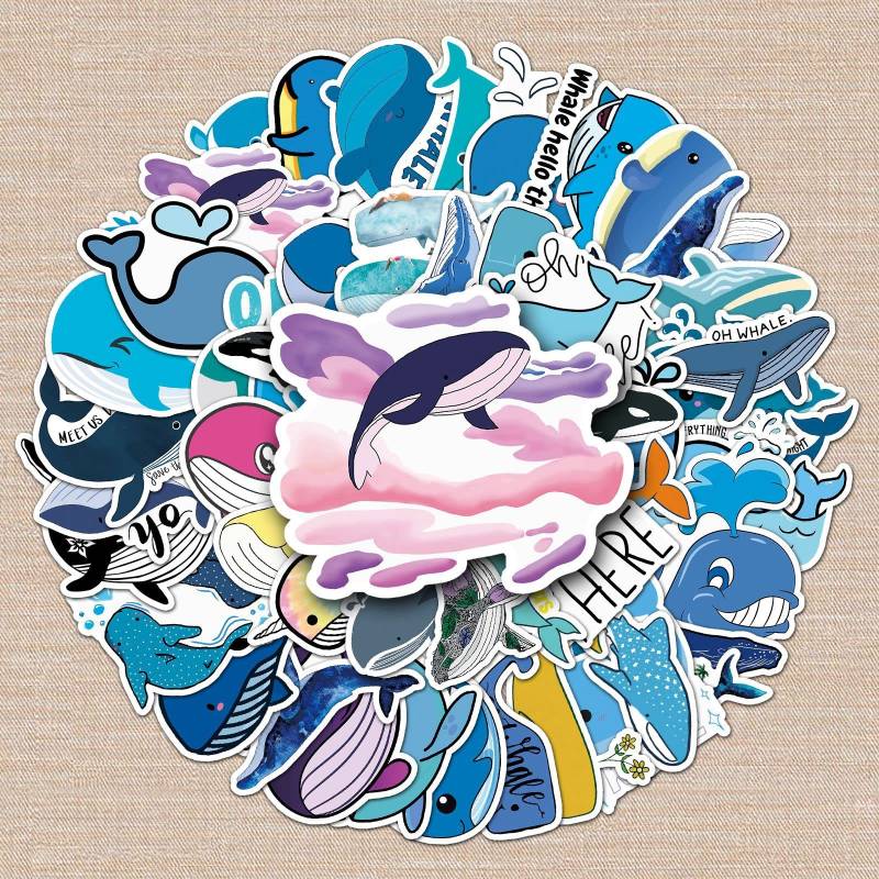 Gaojiwanju 50 Stück Wale Wasserfeste Aufkleber Sticker Set für Kinder Jugendliche Whales Vinyl Aufkleber für Auto Laptop Skateboard Fahrrad Moped Motorrad Motorräder Gepäck Computer Koffer von Gaojiwanju