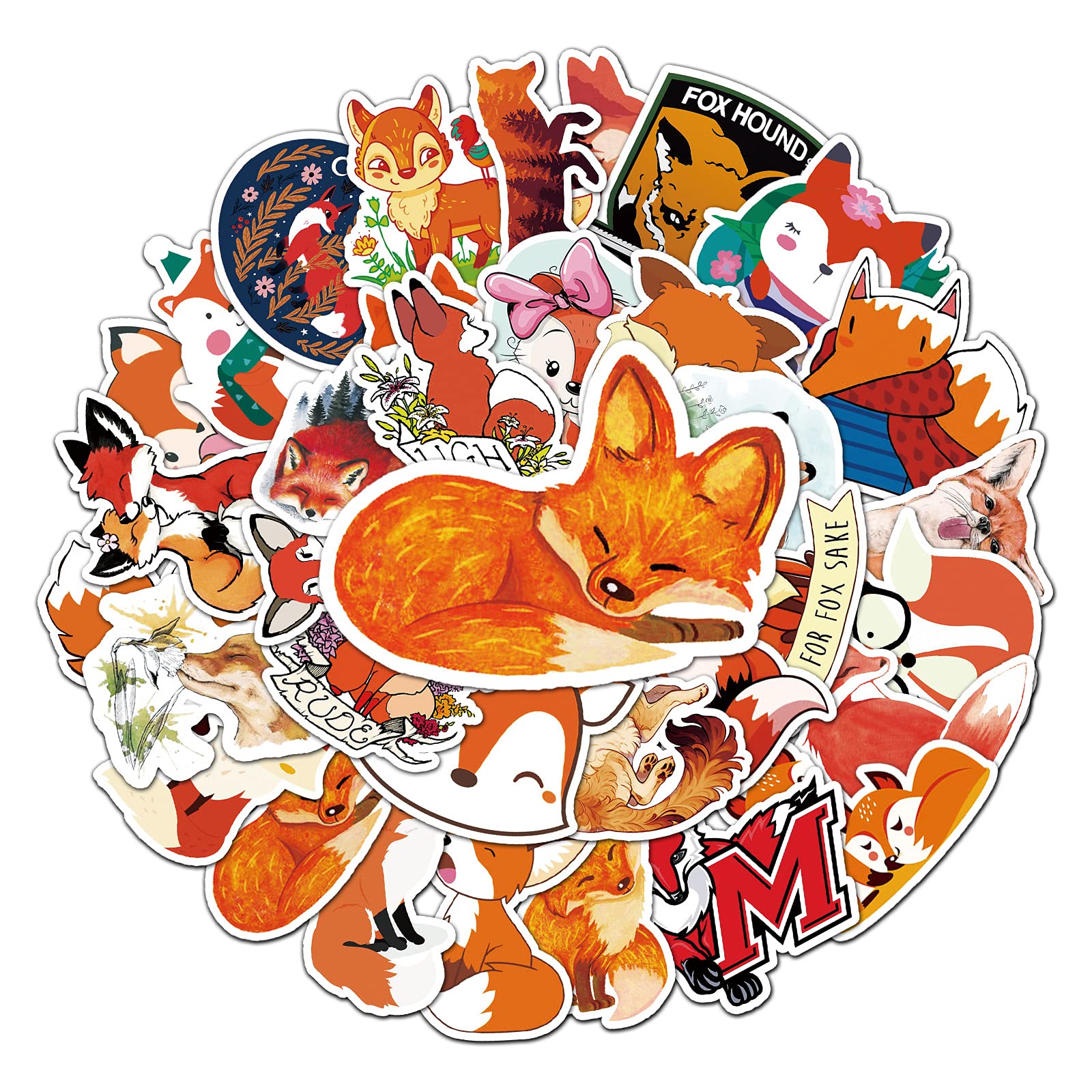 Gaojiwanju 50 Stück Tiere Füchse Wasserfeste Aufkleber Sticker Set für Kinder Jugendliche Foxes Vinyl Aufkleber für Auto Laptop Skateboard Fahrrad Moped Motorrad Motorräder Gepäck Computer Koffer von Gaojiwanju