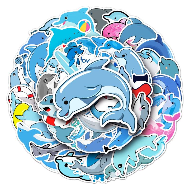 Gaojiwanju 50 Stück Tiere Delfine Wasserfeste Aufkleber Sticker Set für Kinder Jugendliche Dolphin Vinyl Aufkleber für Auto Laptop Skateboard Fahrrad Moped Motorrad Motorräder Gepäck Computer Koffer von Gaojiwanju