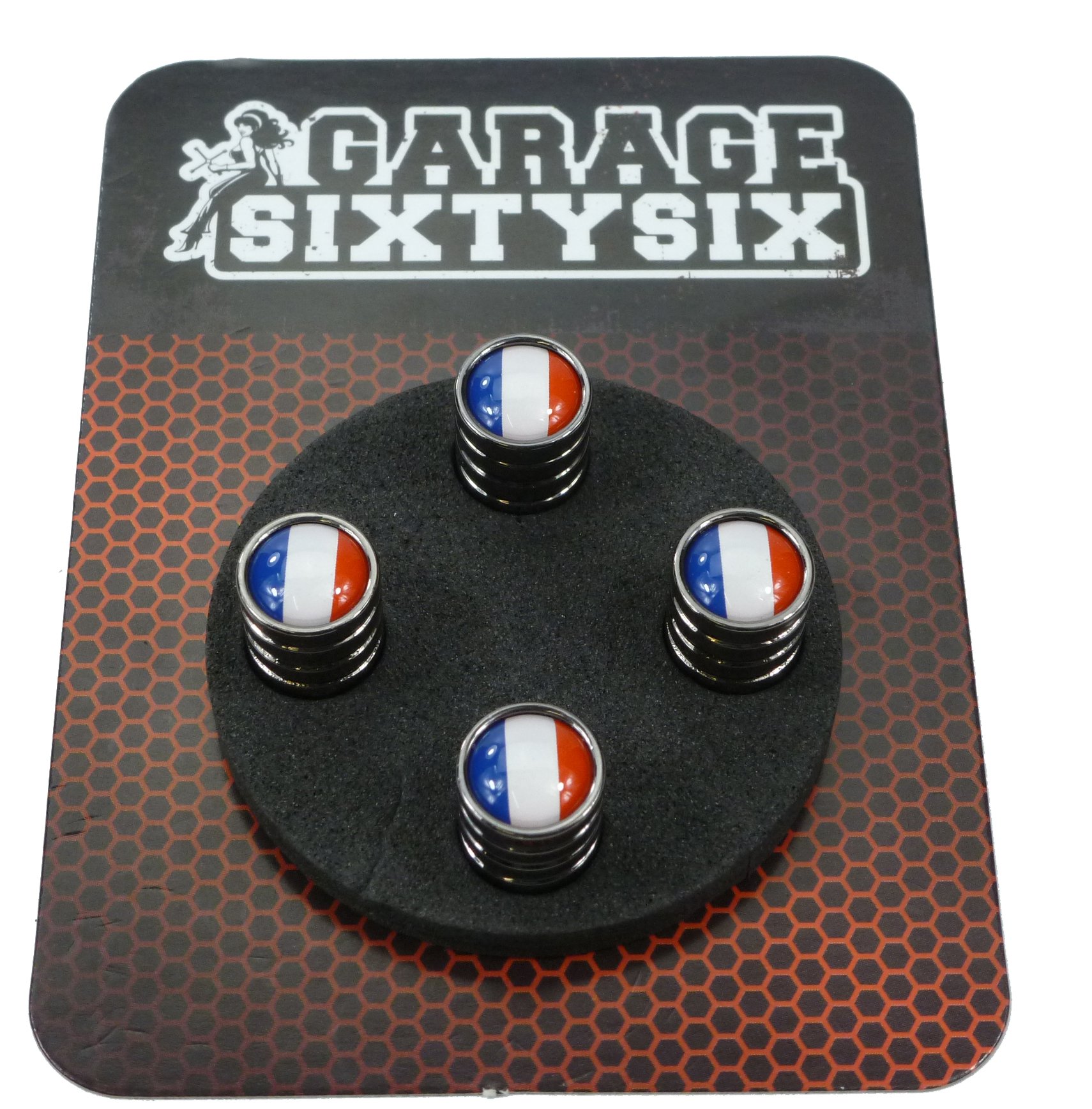 Garage-SixtySix 4 Ventilkappen Frankreich in Schwarzchrom/Modell: Detroit von Garage-SixtySix