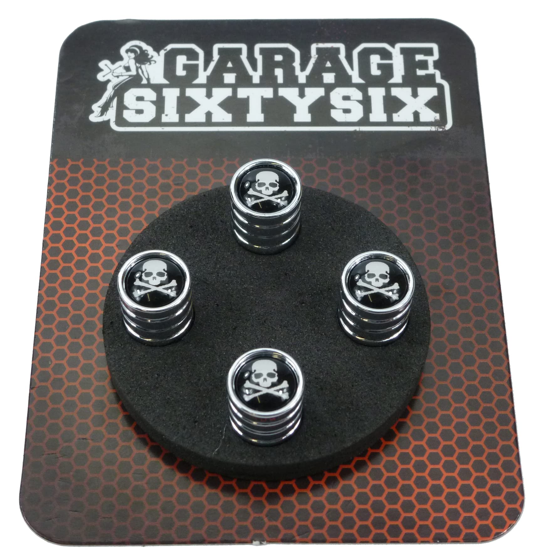 Garage-SixtySix 4 Ventilkappen Skull with Bones in Chrom/Modell: Detroit von Garage-SixtySix