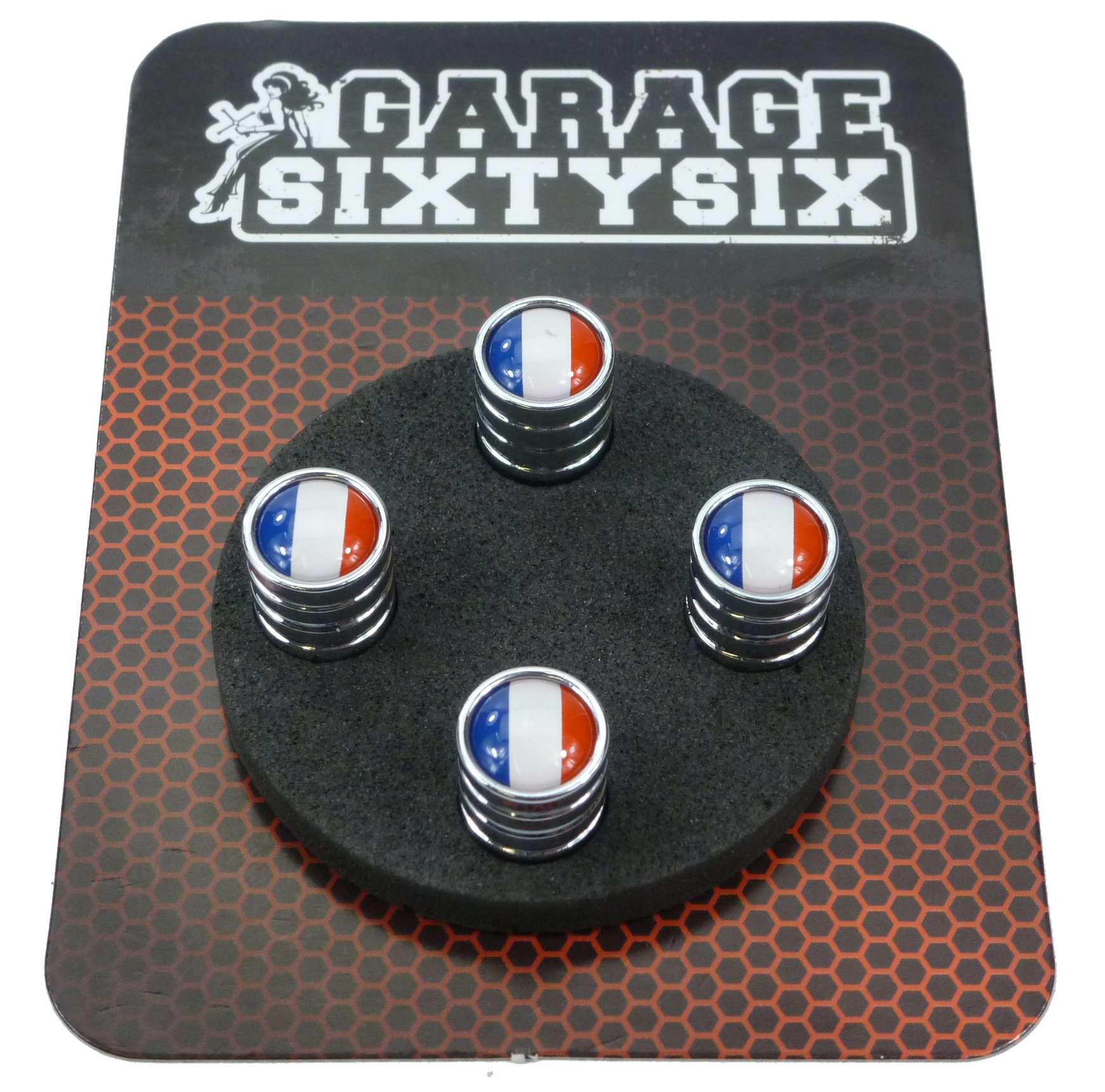 Garage-SixtySix 4 Ventilkappen Frankreich in Chrom/Modell: Detroit von Garage-SixtySix