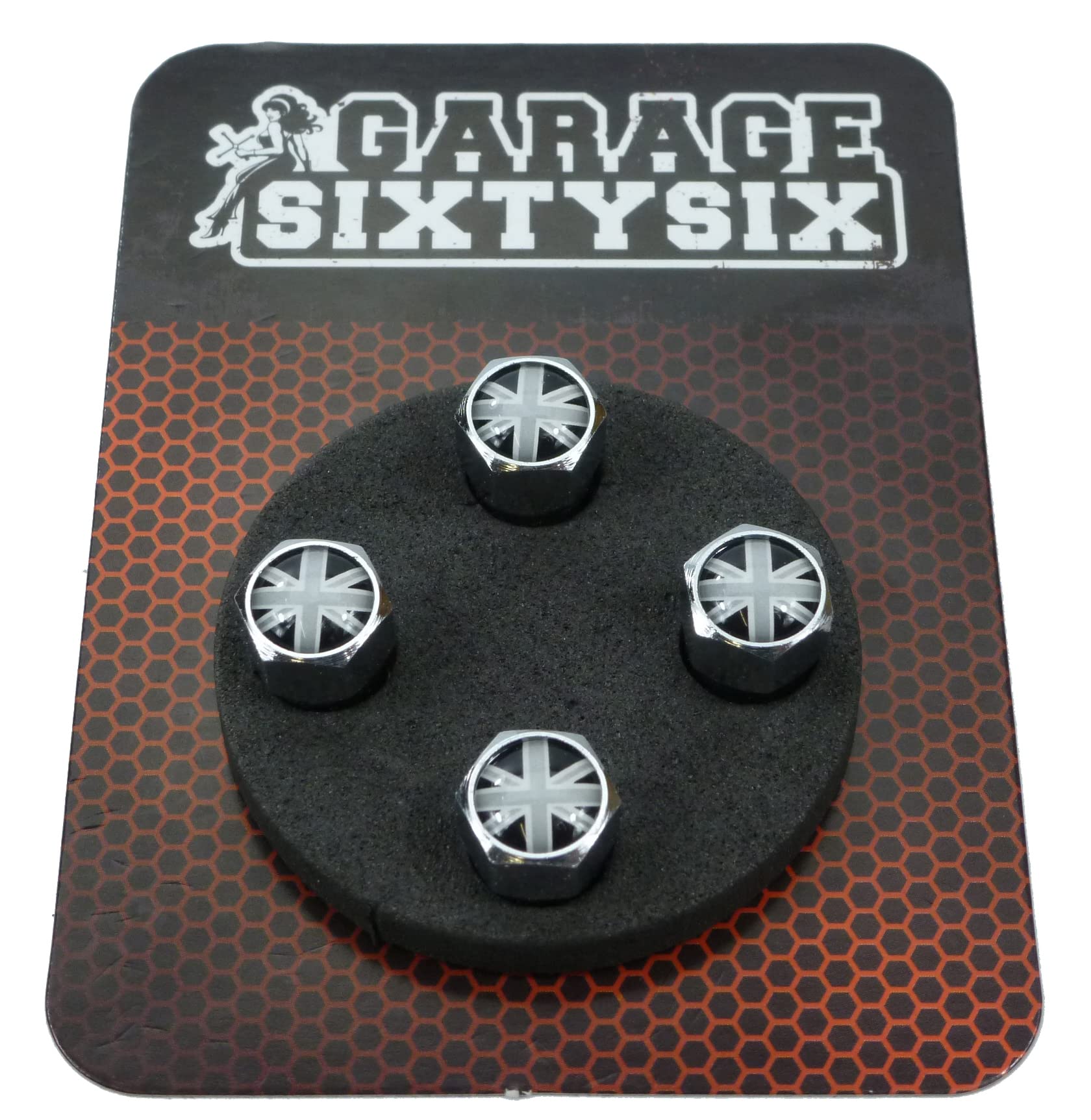 Garage-SixtySix Ventilkappen UK schwarz-weiß / 4 Stück/Modell: Pittsburg von Garage-SixtySix