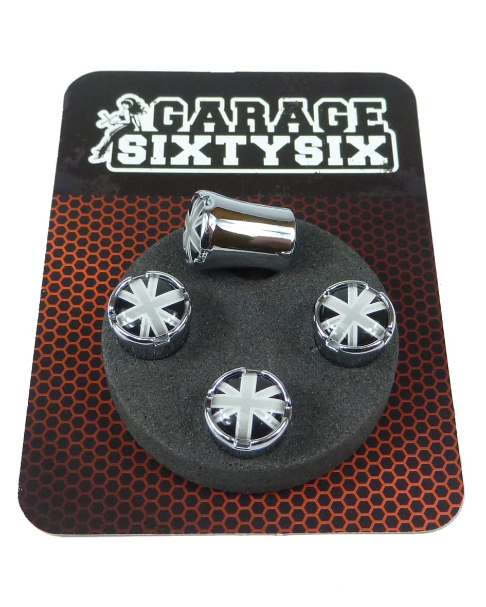 Garage-SixtySix Ventilkappen UK schwarzweiß Modell Milwaukee Chrom von Garage-SixtySix