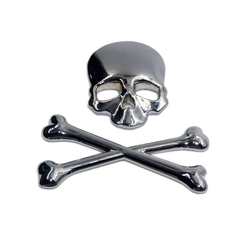 Metall Emblem Aufkleber Skull with Bones / Totenkopf mit Knochen Chrom von Garage-SixtySix