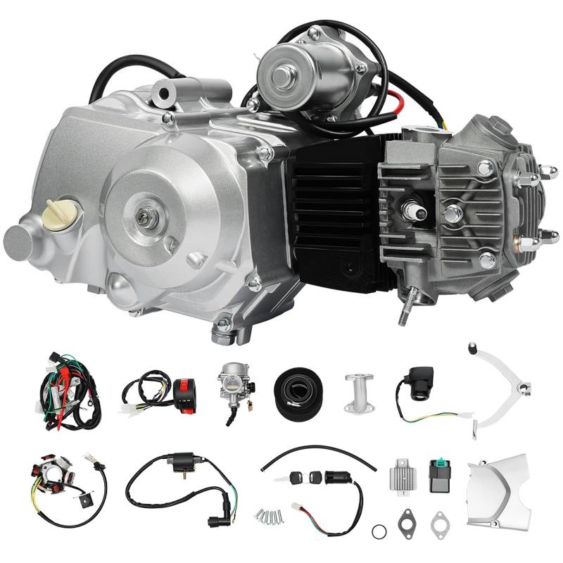 Garbenat 125ccm Motor 4-Takt Motorrad Motor Dirt Bike Motor 125cc Pit Bike Motor Kit luftgekühlt Benzin Engine mit Elektrischer Start Professionelle Motorrad Motor für ATV Go Kart Pit Bike von Garbenat