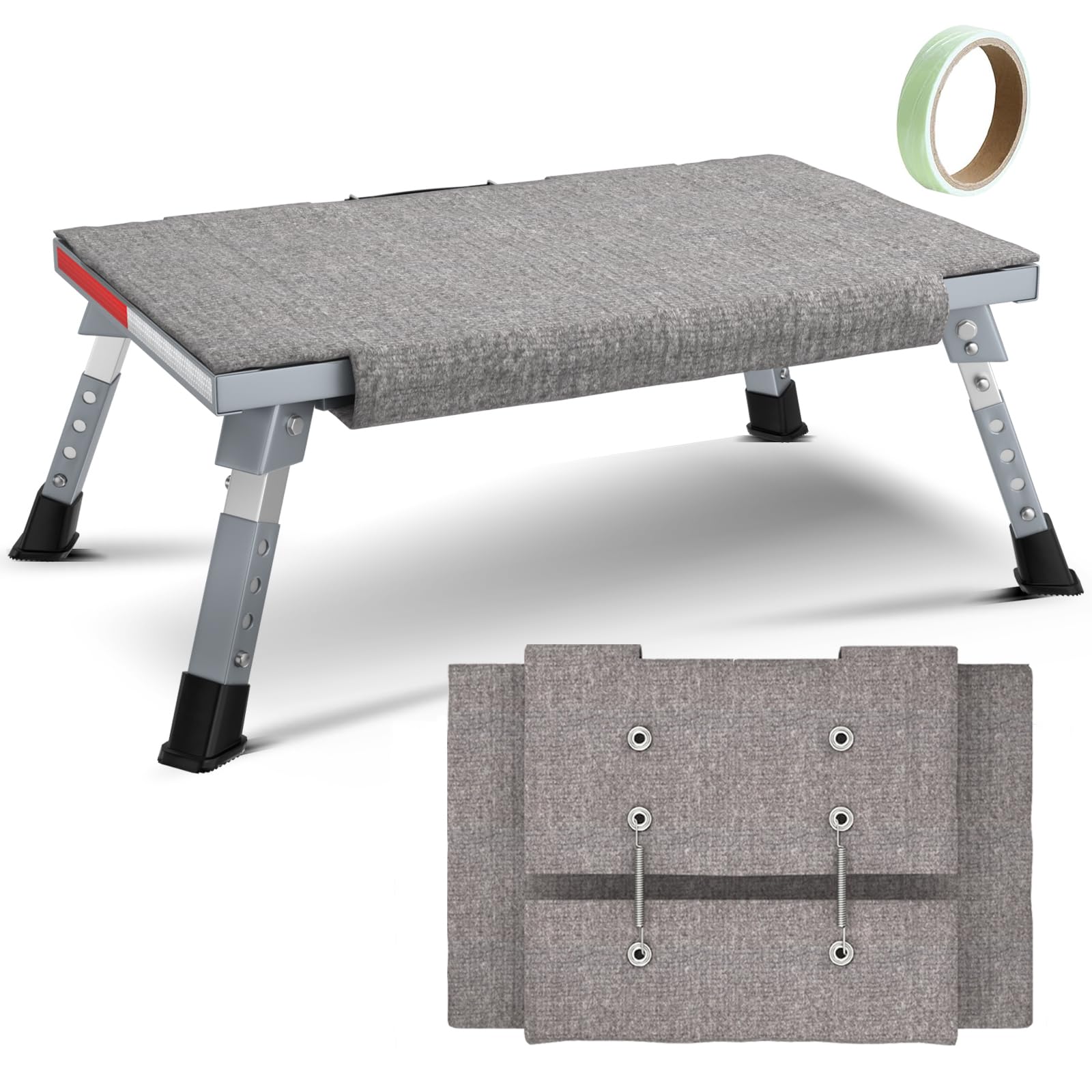 GARDTECH Wohnwagen Trittstufe mit Teppich, Aluminium Klapptritt Max Belastung 150 kg Höhenverstellbar für Caravan Wohnmobil SUV, Camping Bus oder als Home Fußhocker, mit Leuchtstoffstreifen und Tasche GARDTECH Wohnwagen Trittstufe mit Teppich, Aluminium Klapptritt Max Belastung 150 kg Höhenverstellbar für Caravan Wohnmobil SUV, Camping Bus oder als Home Fußhocker, mit Leuchtstoffstreifen und Tasche von Gardtech