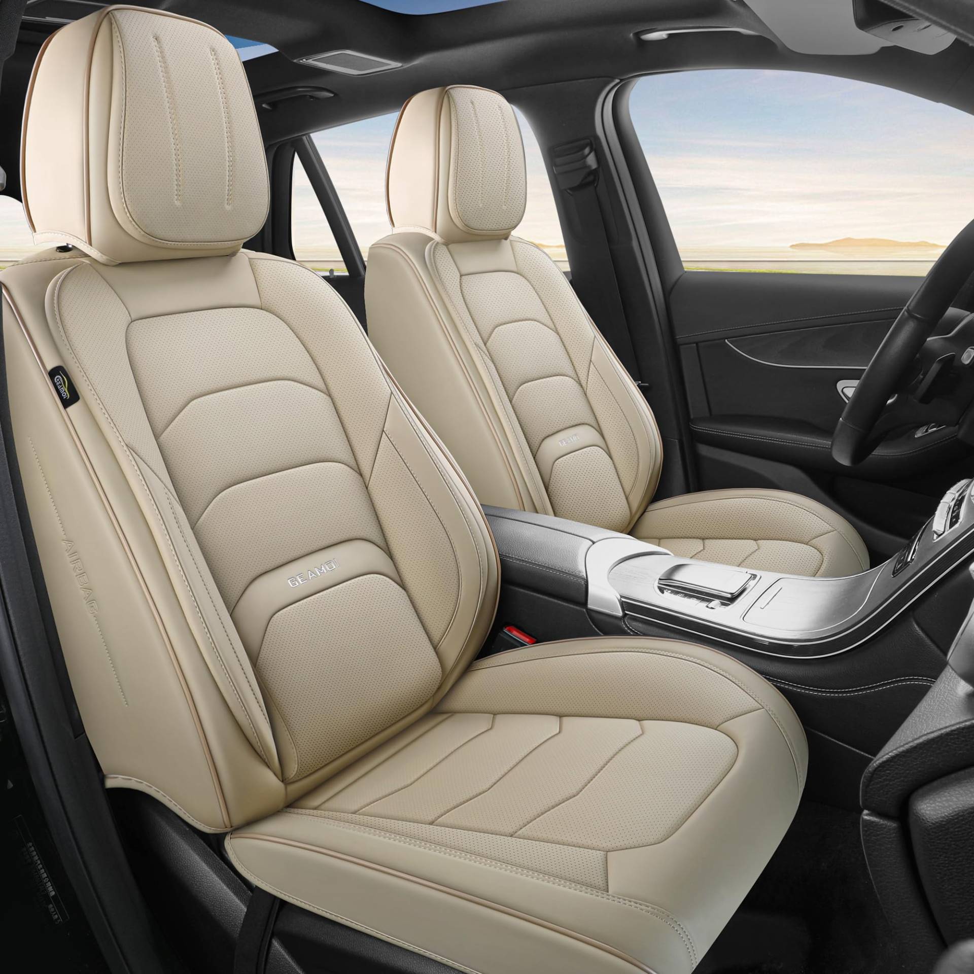 Geamoi Universelle Autositzbezüge, wasserdicht, Luxus-Leder-Sitzbezüge für Autos, LKWs, SUVs, Pick-up, beige, Autositzbezüge, vollständiges Set, inklusive Vorder- und Rückseite Geamoi Universelle Autositzbezüge, wasserdicht, Luxus-Leder-Sitzbezüge für Autos, LKWs, SUVs, Pick-up, beige, Autositzbezüge, vollständiges Set, inklusive Vorder- und Rückseite von Geamoi