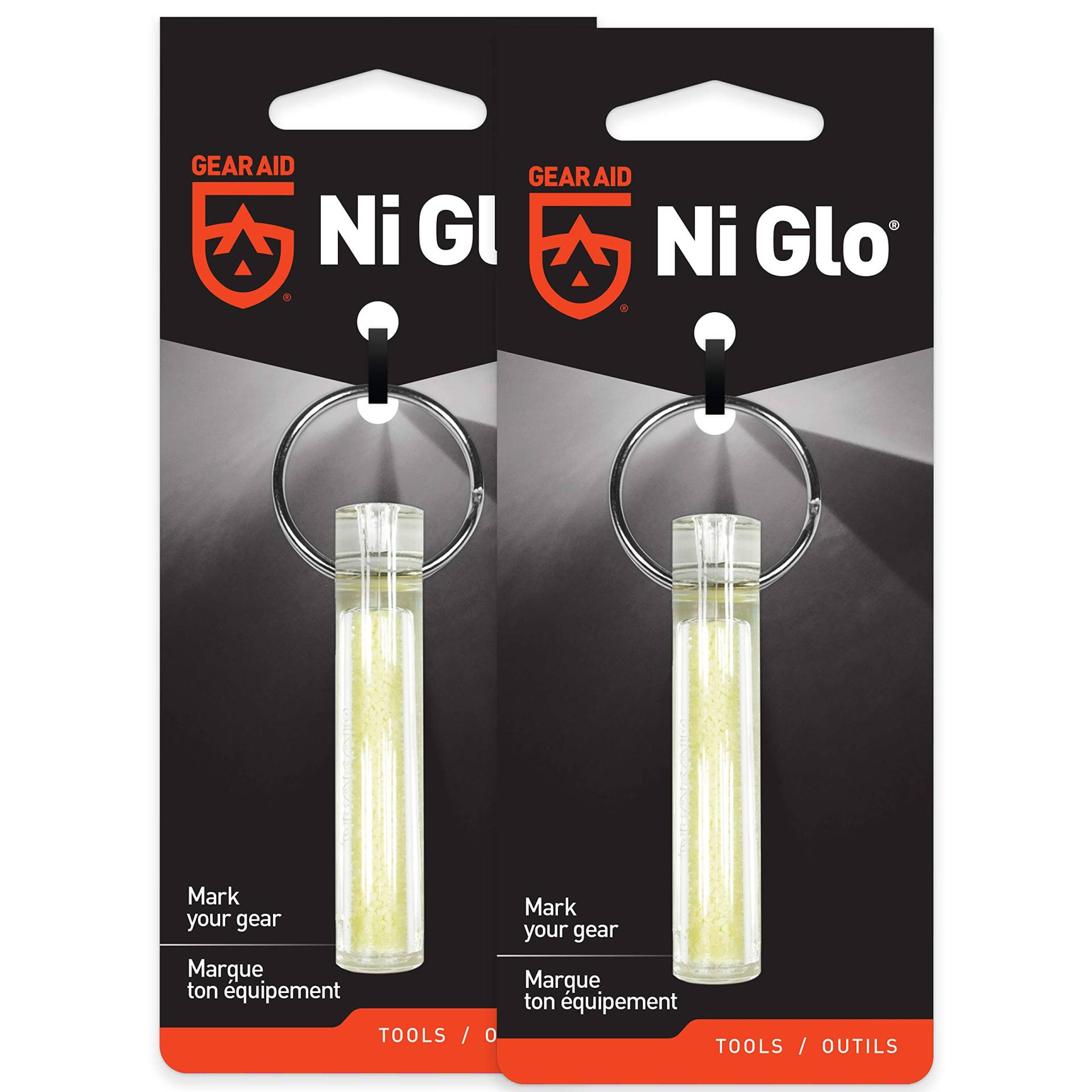 GEAR AID Ni Glo, leuchtender Schlüsselanhänger, 5,1 cm, für Camping, Scuba und Nachtangeln, transparent, 2 Stück von Gear Aid