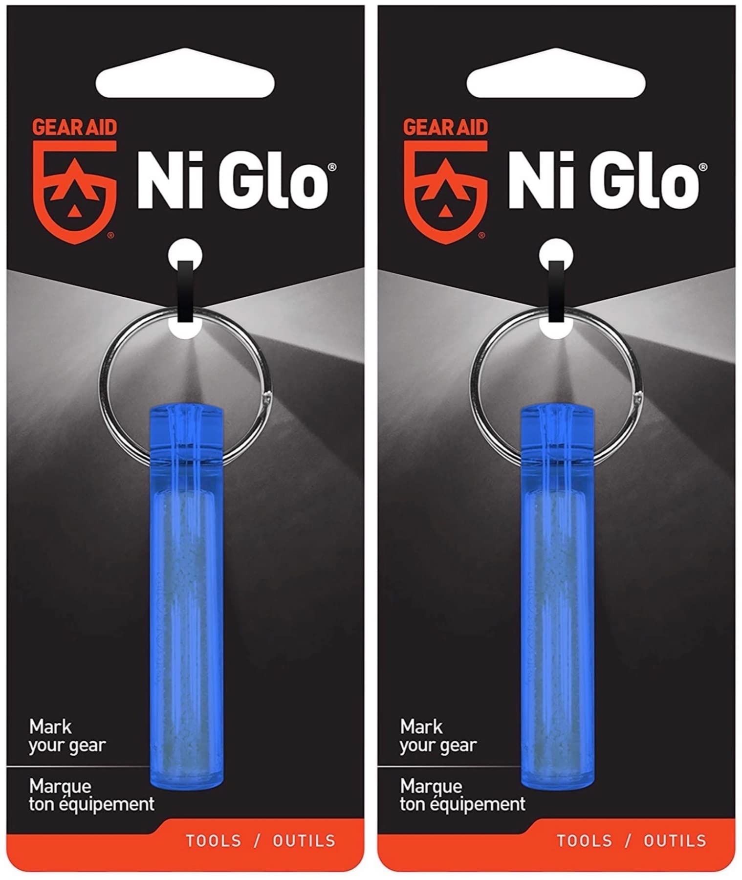 Gear Aid NI Glo, leuchtender Schlüsselanhänger, 5,1 cm, für Camping, Scuba und Nachtangeln, Blau, 2 Stück von Gear Aid