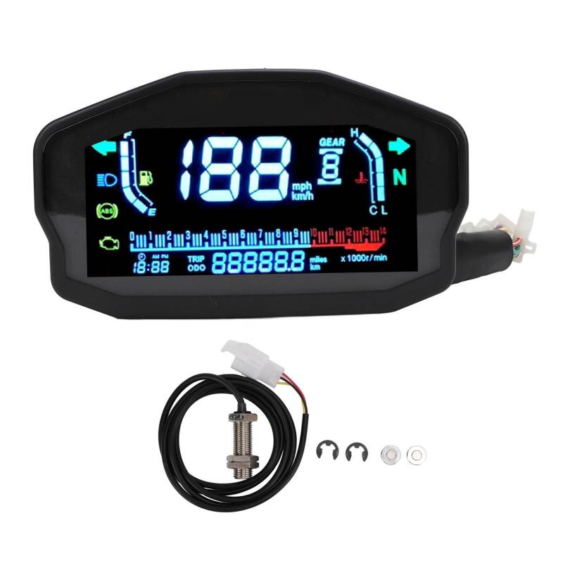 Gearwell Digital Dash Panel, Tachometermessgerät, kompatibel mit 1 2 4 Zylinder, DC8-12V Drehzahlmeter, Digital-Kilometermesseranzeige (Mit Sensoren) von Gearwell