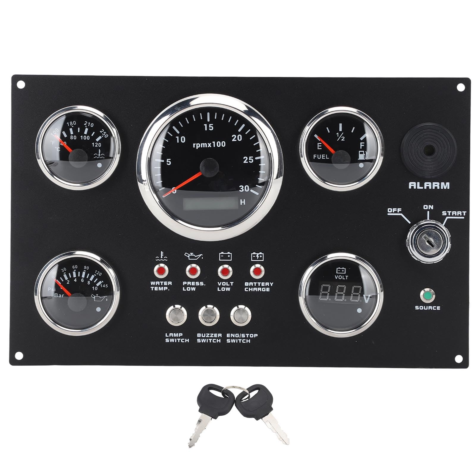 Gearwell Gauge Panel -Set, 85 mm Dreh- und Verlustmesser Wassertemperatur Öldruck Ölspiegelmesser mit Schlüssel, die mit 24 -V -Boots -Yacht -Armaturenbrett kompatibel ist (LED rojo) von Gearwell