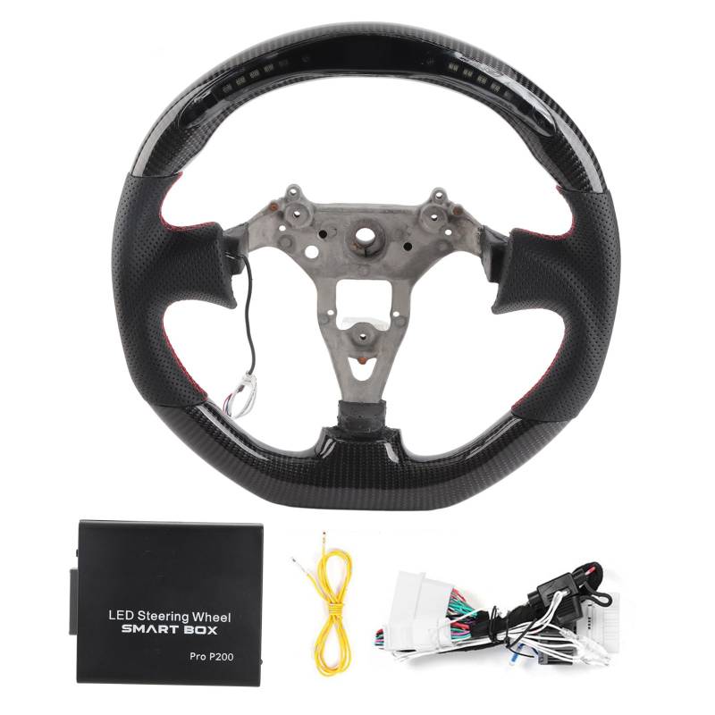 Gearwell LED-Lenkrad, Kohlefaser-Rennrad, perforiertes Leder lenkrad mit roten Nähten kompatibel mit Skyline GT R R34 1999-2002 von Gearwell