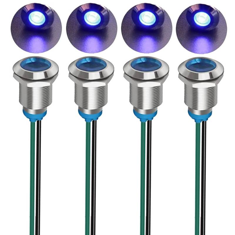 Gebildet 4 Stück 12mm 3V-4.5V-5V-6V-7.5V-9V LED Metall Kontrollleuchte wasserdichte Signallampe Pilot Dash mit Draht (Blau) von Gebildet