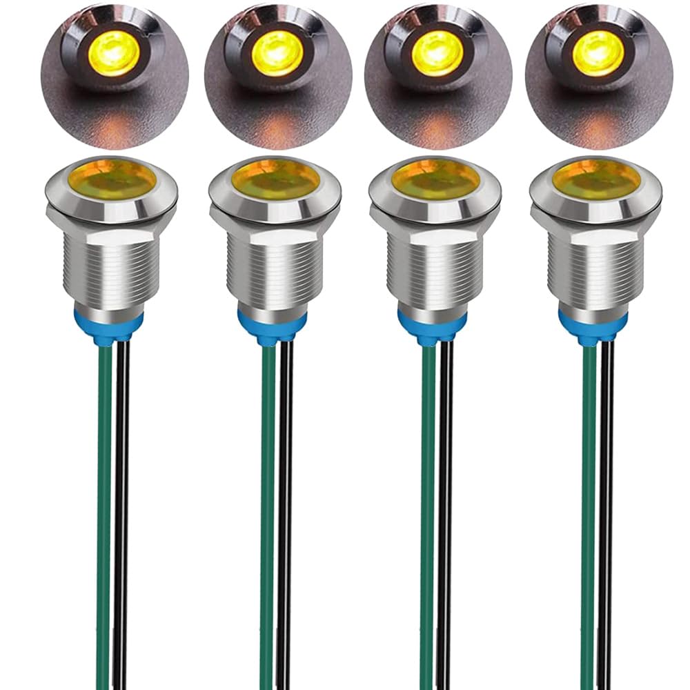 Gebildet 4Stück 12mm 3V-4.5V-5V-6V-7.5V-9V LED Metall Kontrollleuchte wasserdichte Signallampe Pilot Dash mit Draht (Orange) von Gebildet
