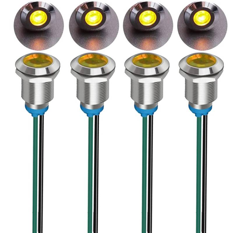 Gebildet 4Stück 12mm 3V-4.5V-5V-6V-7.5V-9V LED Metall Kontrollleuchte wasserdichte Signallampe Pilot Dash mit Draht (Orange) von Gebildet