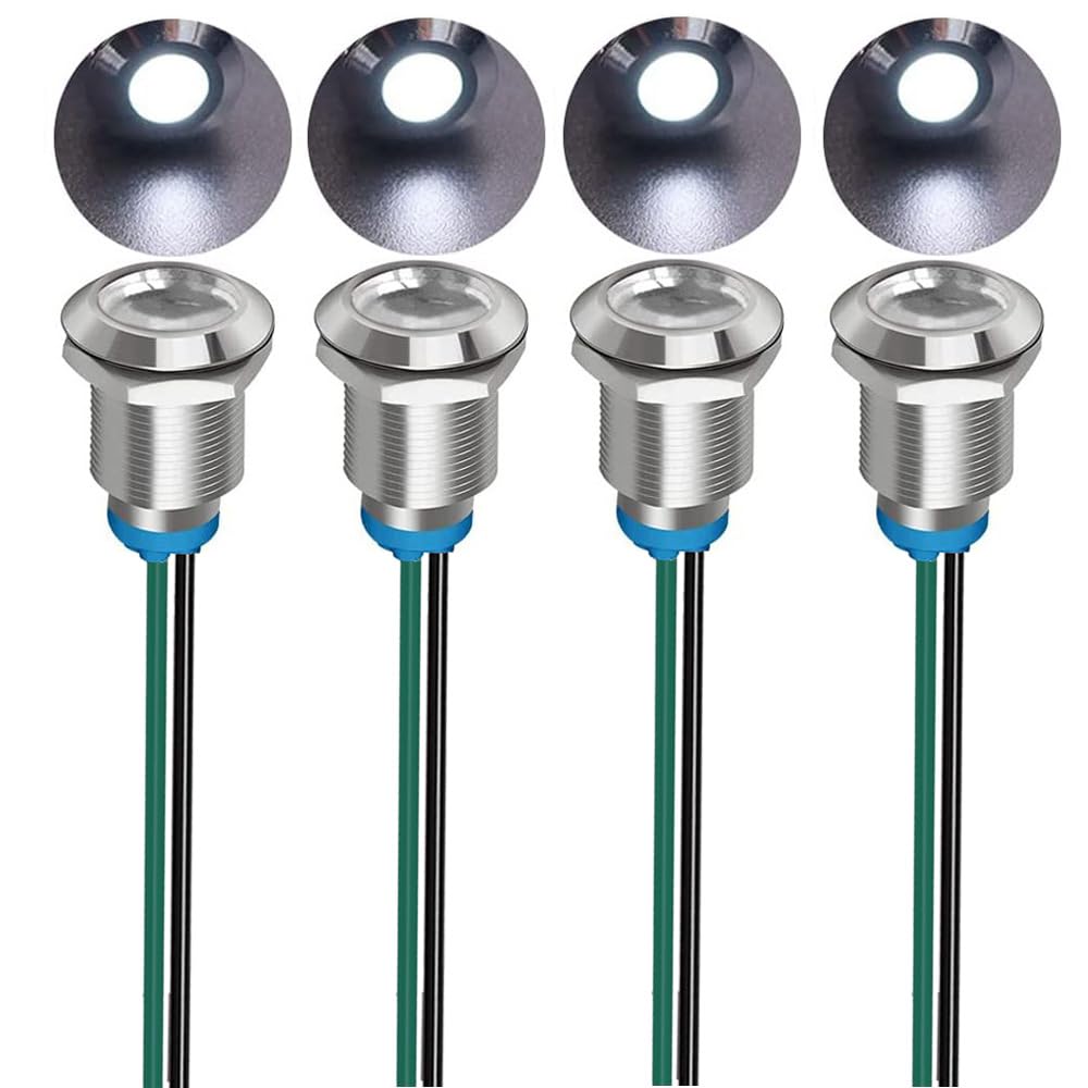 Gebildet 4Stück 12mm 3V-4.5V-5V-6V-7.5V-9V LED Metall Kontrollleuchte wasserdichte Signallampe Pilot Dash mit Draht (Weiß) von Gebildet