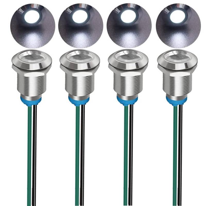 Gebildet 4Stück 12mm 3V-4.5V-5V-6V-7.5V-9V LED Metall Kontrollleuchte wasserdichte Signallampe Pilot Dash mit Draht (Weiß) von Gebildet