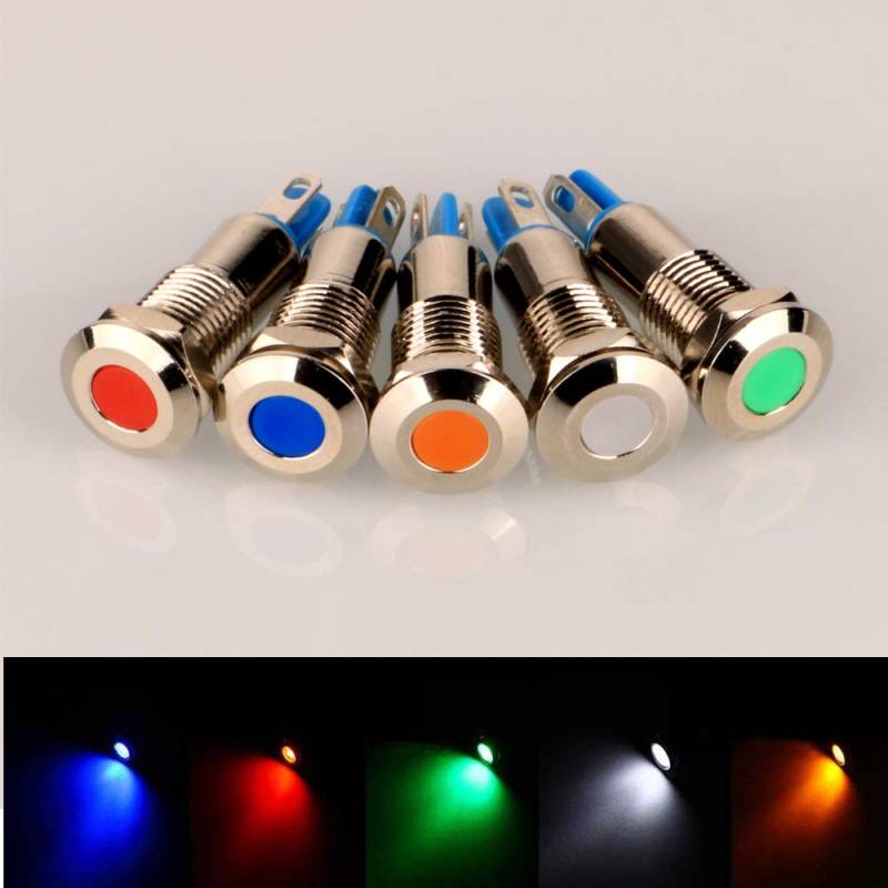 Gebildet 5pcs 8mm AC/DC 12-24V Edelstahl Wasserdicht LED-Kontrollleuchte und in 5 Farben Rot/Orange/Blau/Grün/Weiß von Gebildet