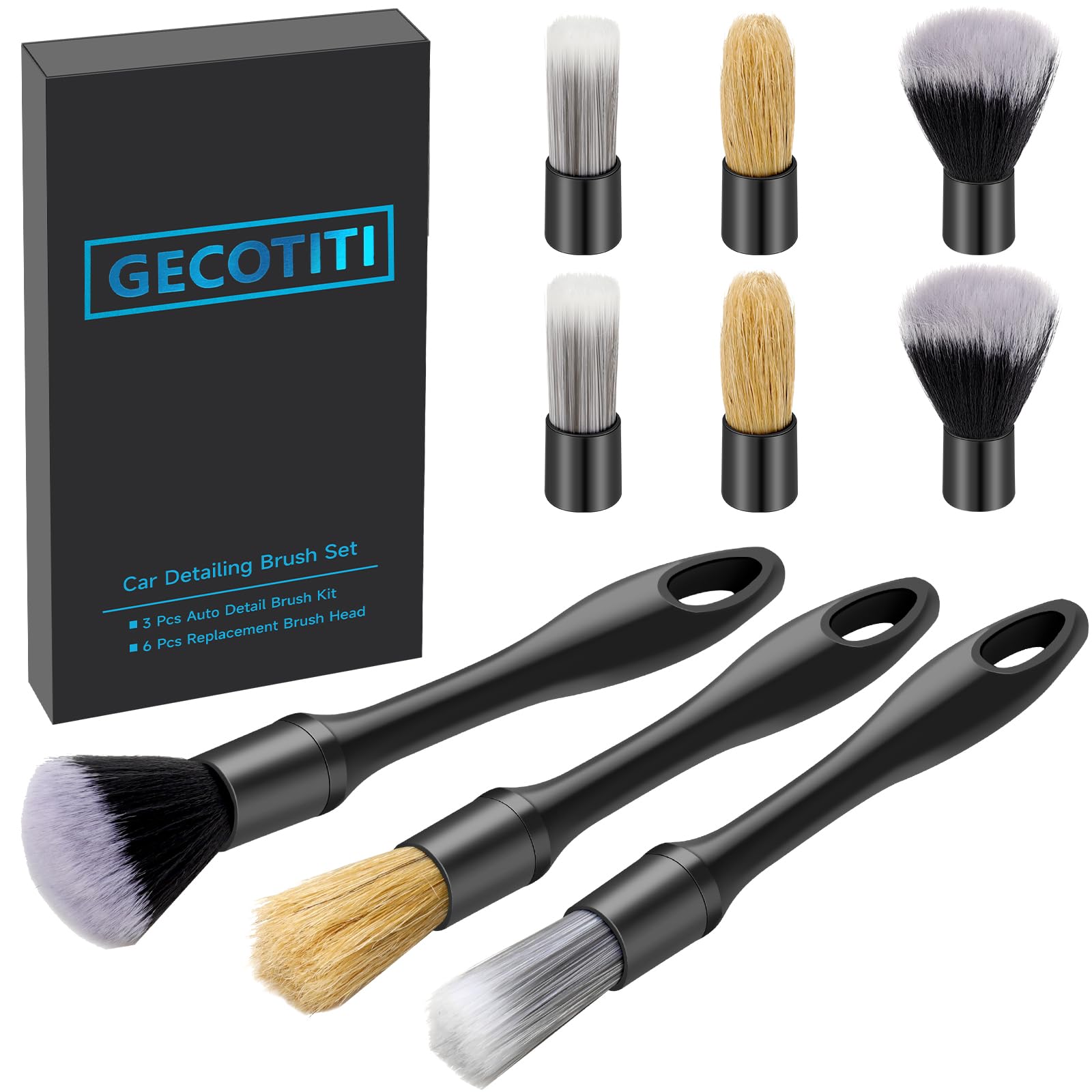 Gecotiti 9-teiliges Auto-Detail-Pinsel-Set, keine Kratzer für saubere Innen- oder Außenseite, Armaturenbrett, Lüftungsschlitze, Ledersitze, Embleme, Reifen, Motorraum (6 Stück Ersatzbürstenköpfe) Gecotiti 9-teiliges Auto-Detail-Pinsel-Set, keine Kratzer für saubere Innen- oder Außenseite, Armaturenbrett, Lüftungsschlitze, Ledersitze, Embleme, Reifen, Motorraum (6 Stück Ersatzbürstenköpfe) von Gecotiti